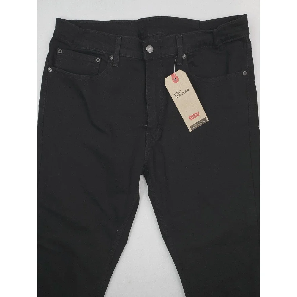 Levis 505 Jeans Mens 36x30 Black Regular Straight Leg Stretch Denim Pants